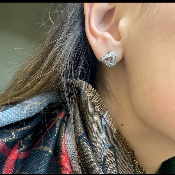 Iced Out Cycle Buckle Silver Stud Earrings for Women - Picture 7 of 12